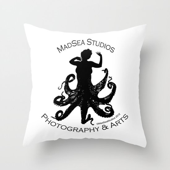 MadSea Nymph, black on white Throw Pillow