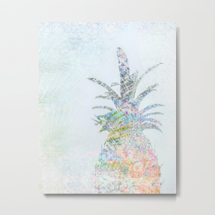 Pastel & Multicolor Pineapple with Vintage pattern - Photo art | Graphic Metal Print