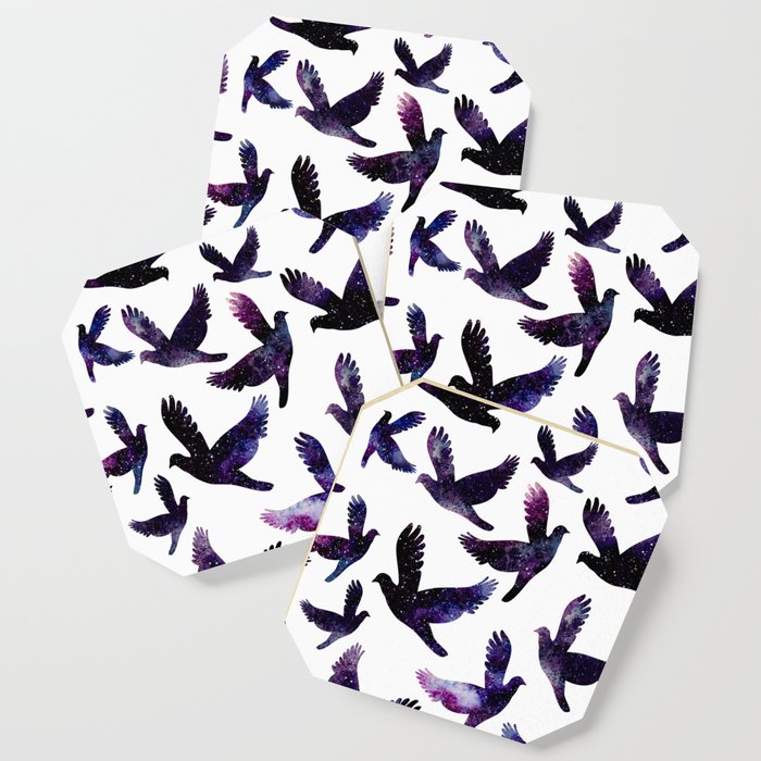 Galaxy Watercolor Birds Freedom Pattern Coaster