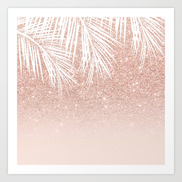 Modern Tropical Palm Tree Rose Gold Glitter Ombre Blush Pink