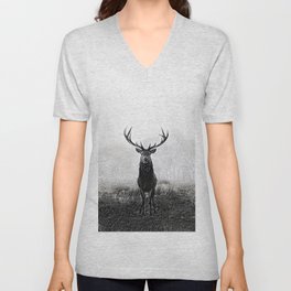 Horns Solo - Realistic Deer Drawing V Neck T Shirt