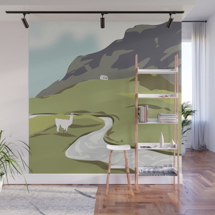 Llama in the Mountains of Peru Wall Mural