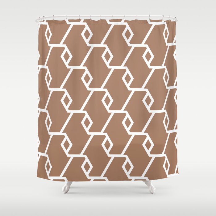 Brown and White Diamond Line Shape Tile Pattern - 2022 Color of the Year Rustic Oak 2007-7B Shower Curtain