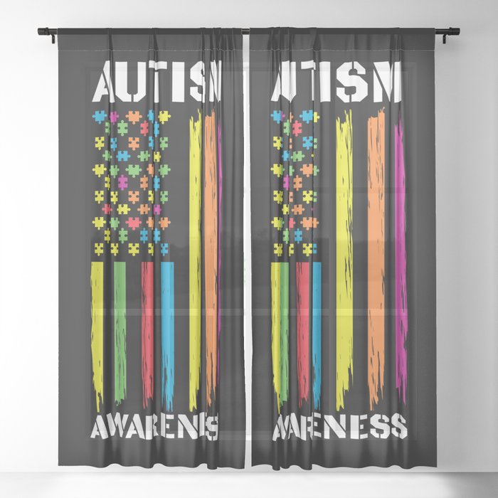 Autism Awareness Patriotic American Flag Sheer Curtain