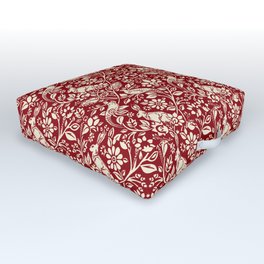 Pheasant and Hare Pattern, Deep Red and Cream  Outdoor Floor Cushion