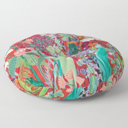 Red floral Jungle Garden Botanical featuring Proteas, Reeds, Eucalyptus, Ferns and Birds of Paradise Floor Pillow