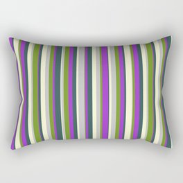 [ Thumbnail: Colorful Light Yellow, Dark Slate Gray, Dark Orchid, Green, and Grey Colored Striped Pattern Rectangular Pillow ]