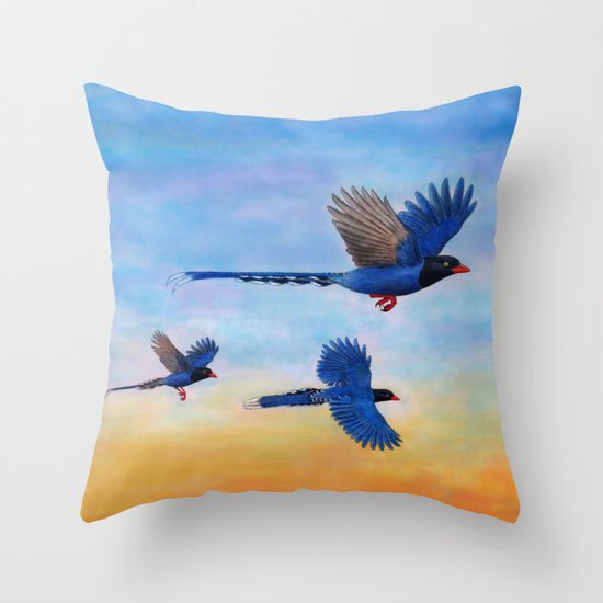 Taiwan Blue Magpies (2) Throw Pillow