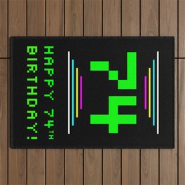 [ Thumbnail: 74th Birthday - Nerdy Geeky Pixelated 8-Bit Computing Graphics Inspired Look Outdoor Rug ]