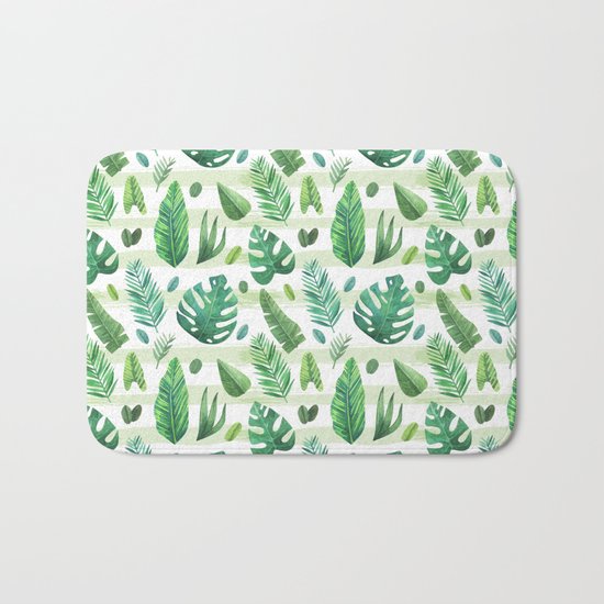 Tropical Palm Tree Leaves Bath Mat