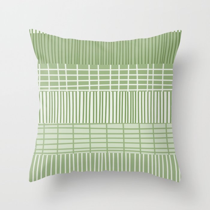 Sage Green Finnish Patchwork Stripe Pattern  Throw Pillow