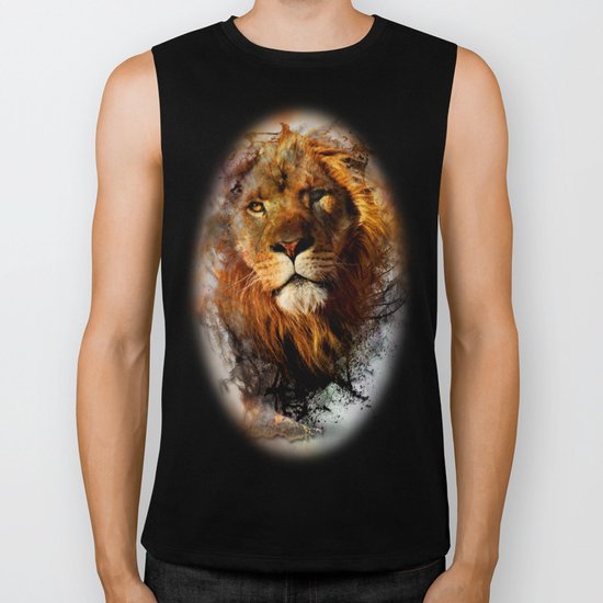 Water Color Splash Lion Biker Tank