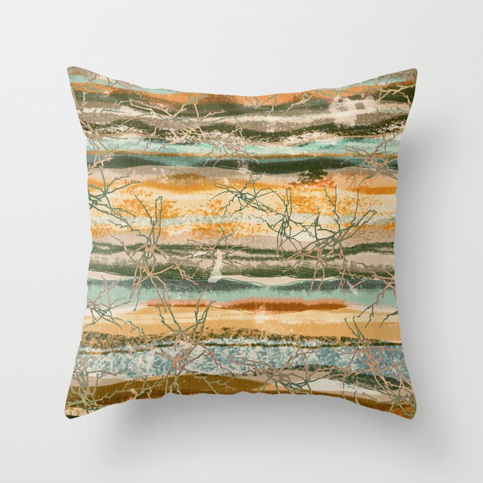 Abstract Southwestern Colours Crackle and Texture Stripes Throw Pillow