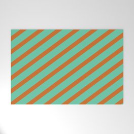 [ Thumbnail: Aquamarine & Chocolate Colored Stripes/Lines Pattern Welcome Mat ]