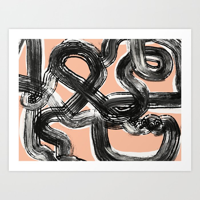 Zen line art in black pink Art Print