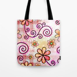 Watercolor Doodle Floral Collage Pattern 06 Tote Bag