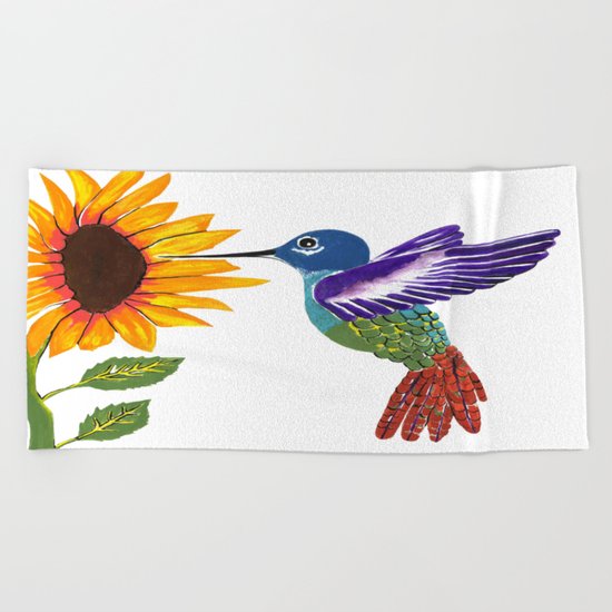 The Sunflower And The Hummingbird Beach Towel