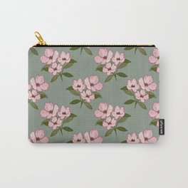Vintage pink floral with green leaves seamless pattern on green background Carry-All Pouch