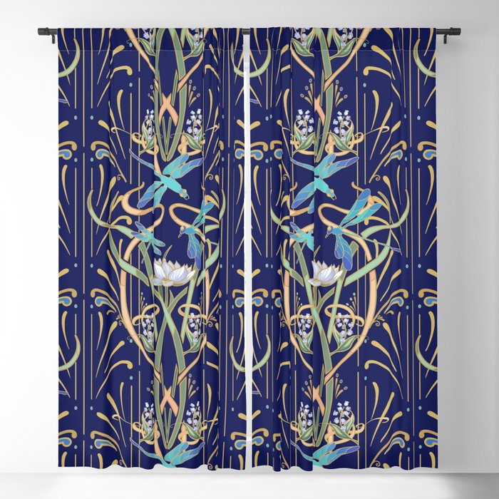 Art Nouveau Dragonflies | Navy Blackout Curtain