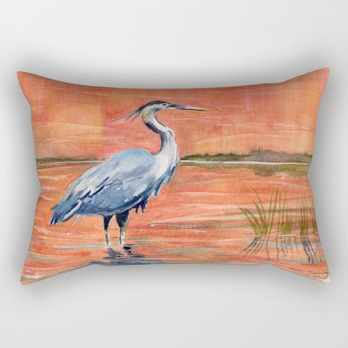 Great Blue Heron in Marsh Rectangular Pillow