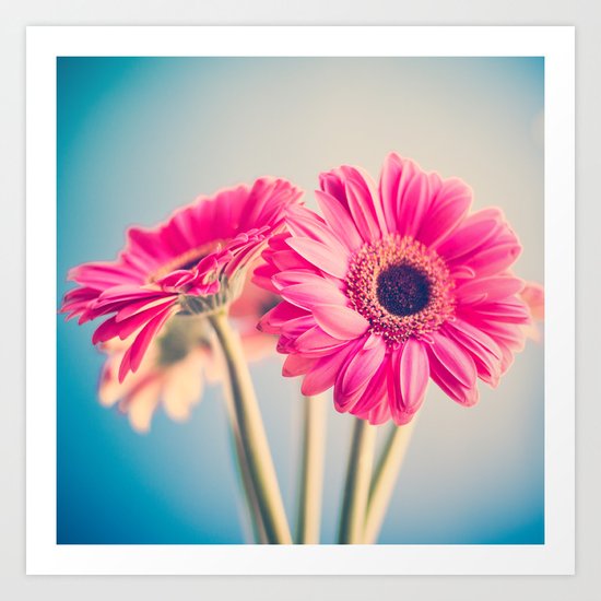 Acid Tongue, Pink Flower on Blue Art Print