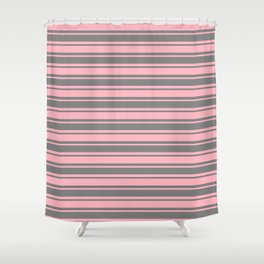 [ Thumbnail: Grey and Light Pink Colored Lines Pattern Shower Curtain ]