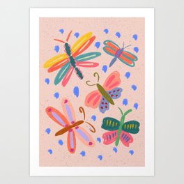 Happy and Colorful Butterflies Illustration Art Print