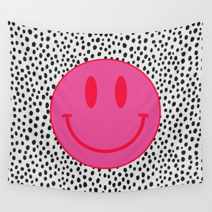 Make Me Smile Cute Preppy Vsco Smiley Face on Black and White Wall Tapestry