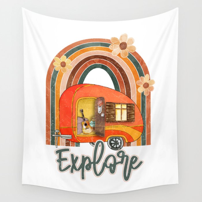 Explore Camping Rainbow Vintage Wall Tapestry