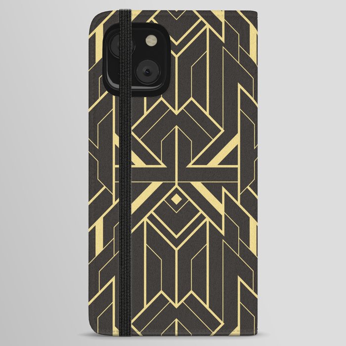 Vintage modern geometric tiles pattern. Golden lined shape. Abstract art deco seamless luxury background.  iPhone Wallet Case