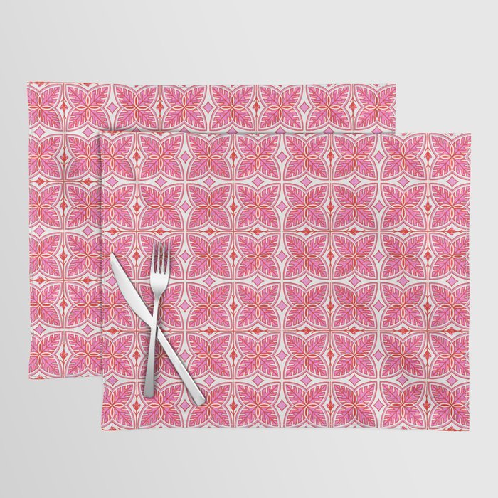 Pink and White Retro Modern Tropical Botanical Placemat