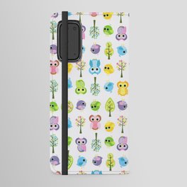 Cute funny pink yellow blue purple floral owl birds Android Wallet Case