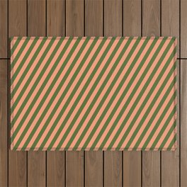[ Thumbnail: Light Salmon & Dark Olive Green Colored Lined Pattern Outdoor Rug ]