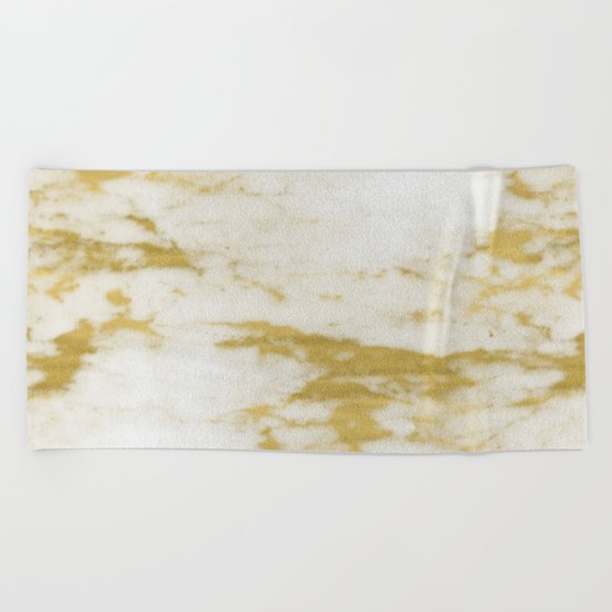 Marble - Shimmery Gold Marble and White Beach Towel