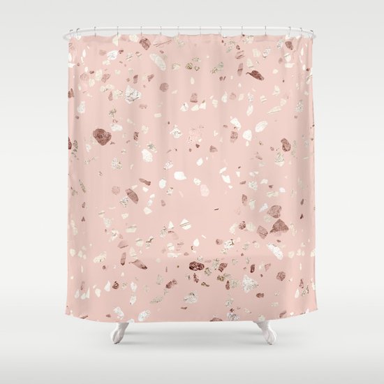 Blush Pink Rose Gold Terrazzo Shower Curtain By Simple