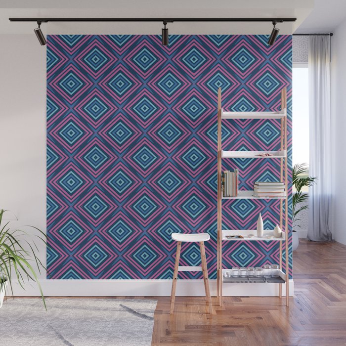 Blue and Purple Square Pattern Wall Mural