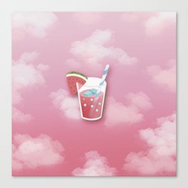 Watermelon Juice with a beautiful pink cloud background. Canvas Print
