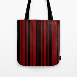 [ Thumbnail: Maroon & Black Colored Striped Pattern Tote Bag ]
