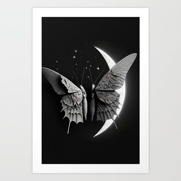 minimal moon butterfly Art Print