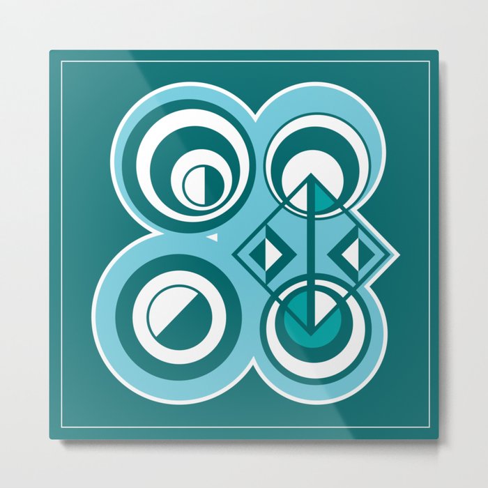 Striped Blue White and Teal Falling Eccentric Circles Abstract Art Metal Print