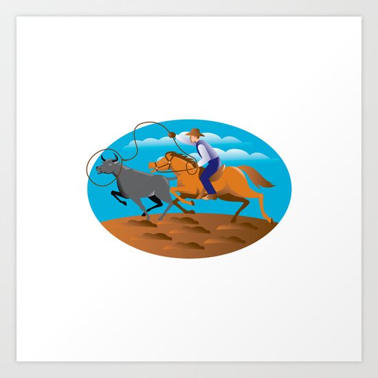 Rodeo Cowboy Lasso Cow Art Print