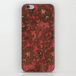Antique Spanish Red Floral Silk and Satin Weave iPhone Skin