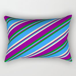 [ Thumbnail: Blue, Pale Goldenrod, Purple & Green Colored Lined/Striped Pattern Rectangular Pillow ]