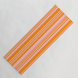 [ Thumbnail: Pink & Dark Orange Colored Lined Pattern Yoga Mat ]