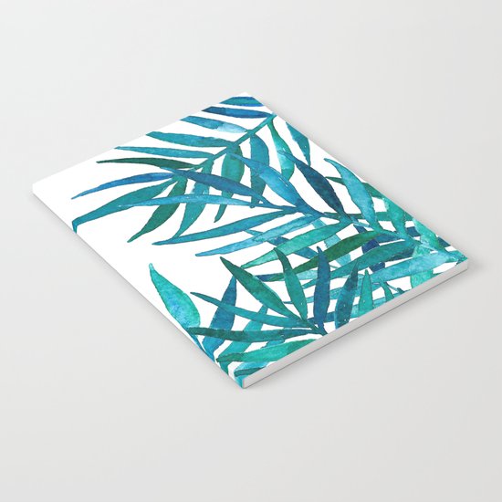 Watercolor Palm Leaves on White Notebook