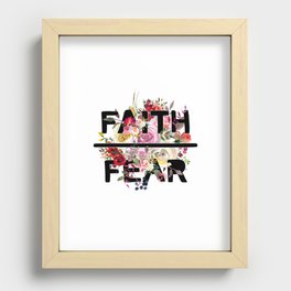 Christian Quote - Faith Over Fear - Cute Floral Watercolor Typography Recessed Framed Print