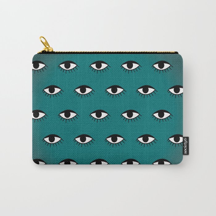 Black & White Eye Pattern on Teal Ombre Background Carry-All Pouch