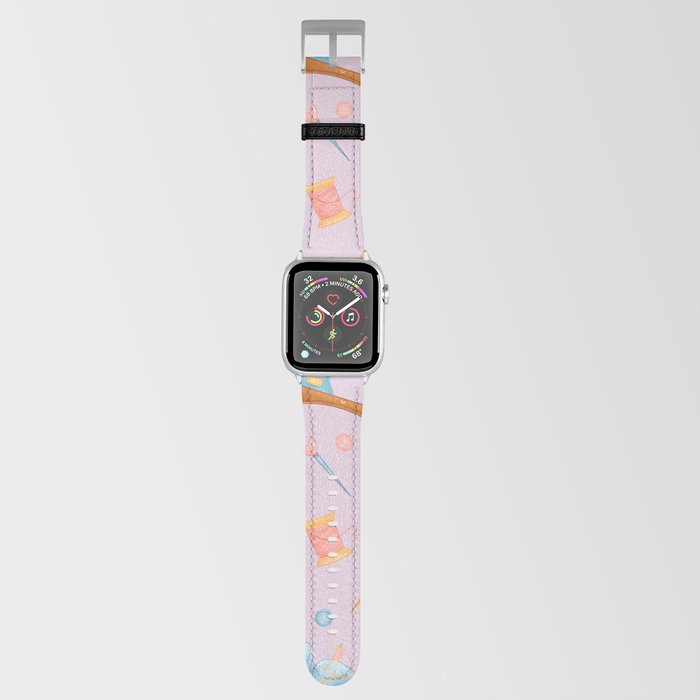 Vintage Sewing Machines and Scissors on Pastel Lilac Purple Apple Watch Band