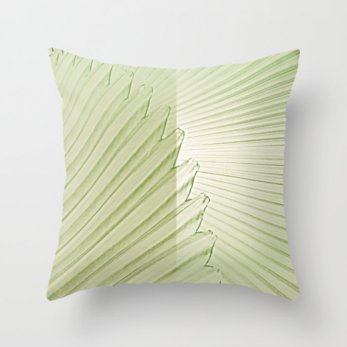 Soft Tropical Morning Sun Behind Palm Leaf Drawing Throw Pillow