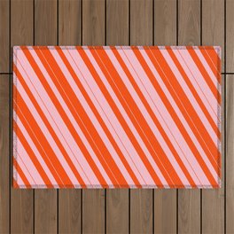 [ Thumbnail: Pink and Red Colored Lined Pattern Outdoor Rug ]